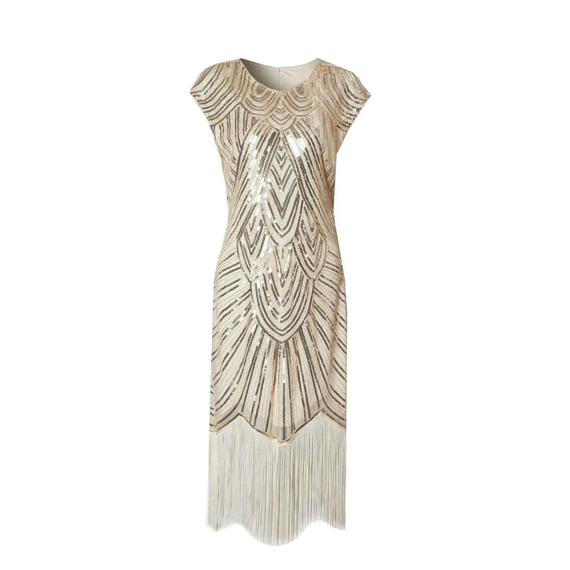 

1920 s Great Gatsby Flapper Sequin Bead Fringe Dress Evening O Neck Embellished Fringed Women Party Dress