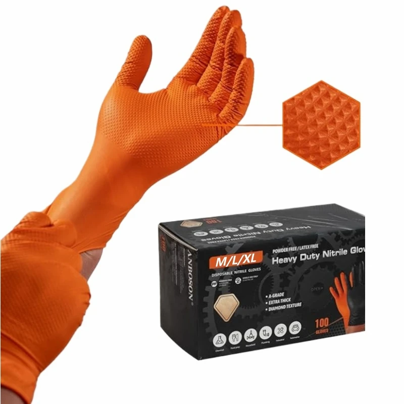 قفازات عمل آمنة شديدة التحمل 8Mil قفازات نيتريل صناعية برتقالية محكم ميكانيكي البناء قفازات البستنة للعمل التلقائي #1