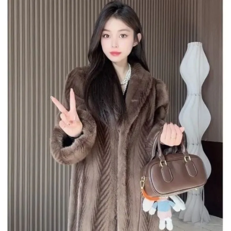Chinês clássico luxo nova imitação de vison ambientalmente amigável casaco de pele temperamento manga longa casaco de pele integrado feminino