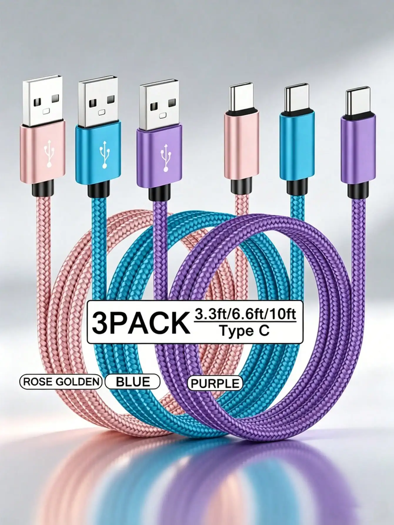 

3pcs USB-A To USB-C Fast Charging Data Cable [1m/2m/3 Meters] Nylon Braided Type-C Sync Cable. Compatible With Samsung Galaxy A14 5G/A13/A54/A53/A23/A24/A03s/S23/S22 Ultra/S21/S20; Also Compatible With IPhone 16/15 Series And Various Android Smartphones.