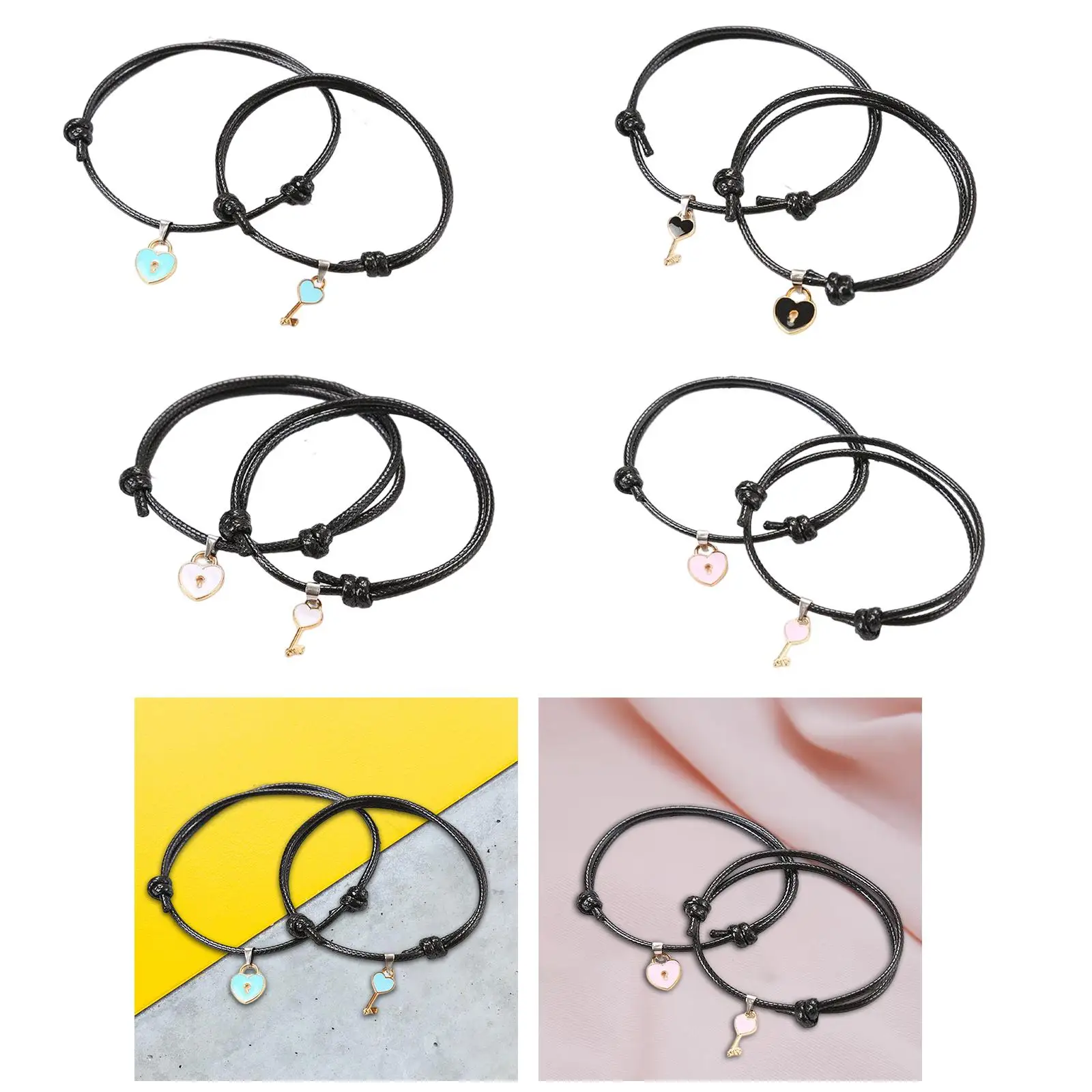 

Heart Charm Couple Bracelet 2 Pieces Convenient to Wear Accessories Delicate