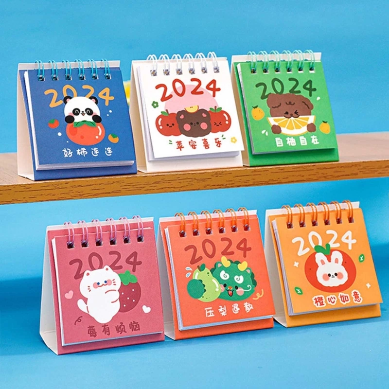 Small Daily Planning Monthly Calendar, Mini 2024 Cute Cartoon Desk Calendar for Home School Office Decor