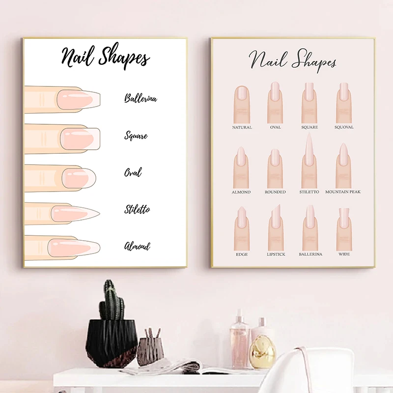 Fashion Nail Shapes Makeup Manicure Beauty Nail Type Guide Poster Canvas Painting Wall Art Pictures Salon Home Bathroom Decor