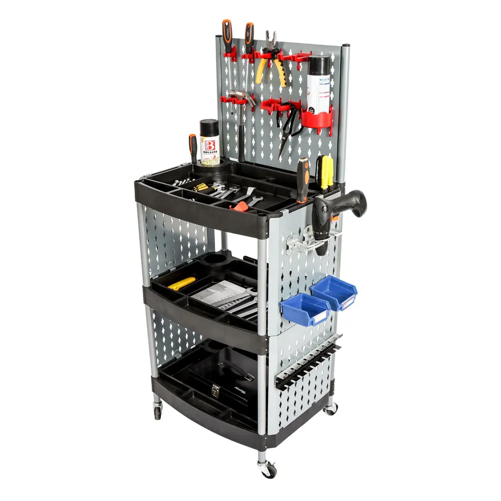 

Multifunctional steel metal utility cart trolley three-layer mobile storage trolley car wash rack