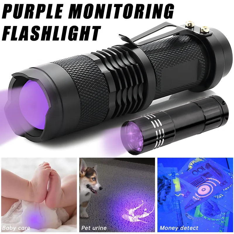 UV Flashlight LED Ultraviolet Torch Zoomable Mini Ultra Violet Lights 365/395nm Ultraviolet Flashlight for Pet Urine Detector