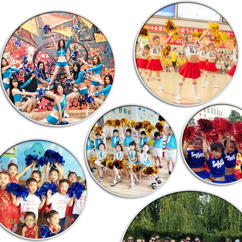 

2Pcs Double Hole Finger Ring/ Handle Style Cheerleader Pom Poms Cheer Balls Streamer Club Sport Dance Party Decorator Tools