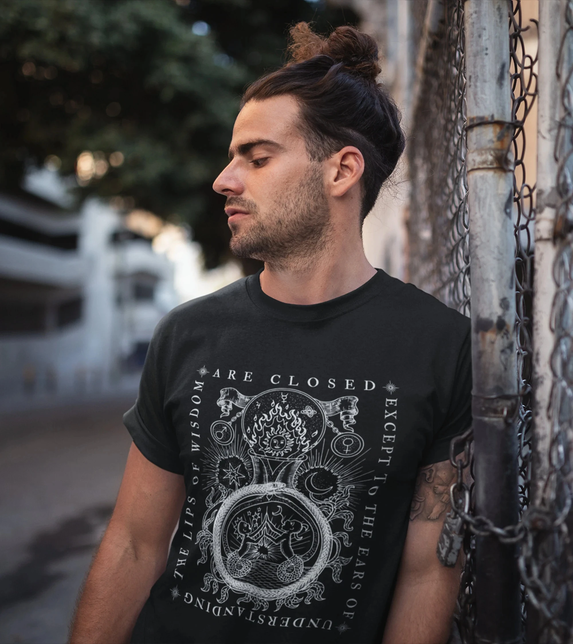 Ouroboros Occult Alchemy Shirt Edgy Esoteric Alternative Clothing Graphic T Shirts Retro Streetwear-sleeved Men's T-shirt
