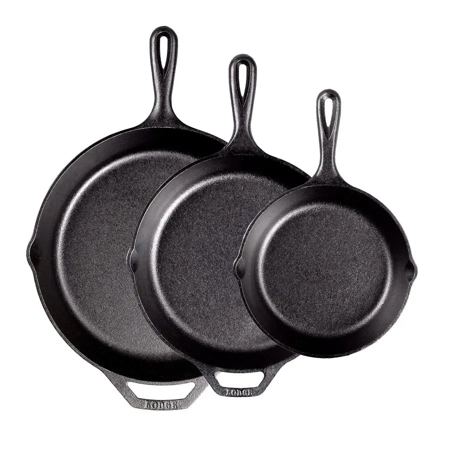 

PreSeasoned Cast Iron Skillet Set Set Includes 8 Inch Skillet, 10.25 Inch Skillet, and 12 inch Skillet 3 Piece