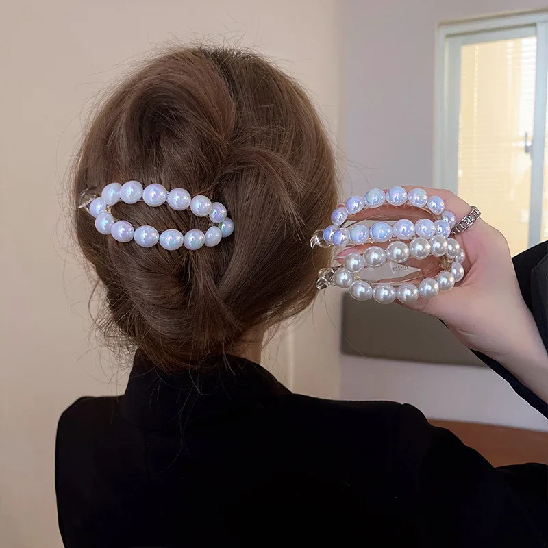 New Korean Fashion Semicircle Pearl Hair Clip Women Elegant Ponytail Hair Claw Simple Ivory Plastic Hair Clip Barrette Headwear