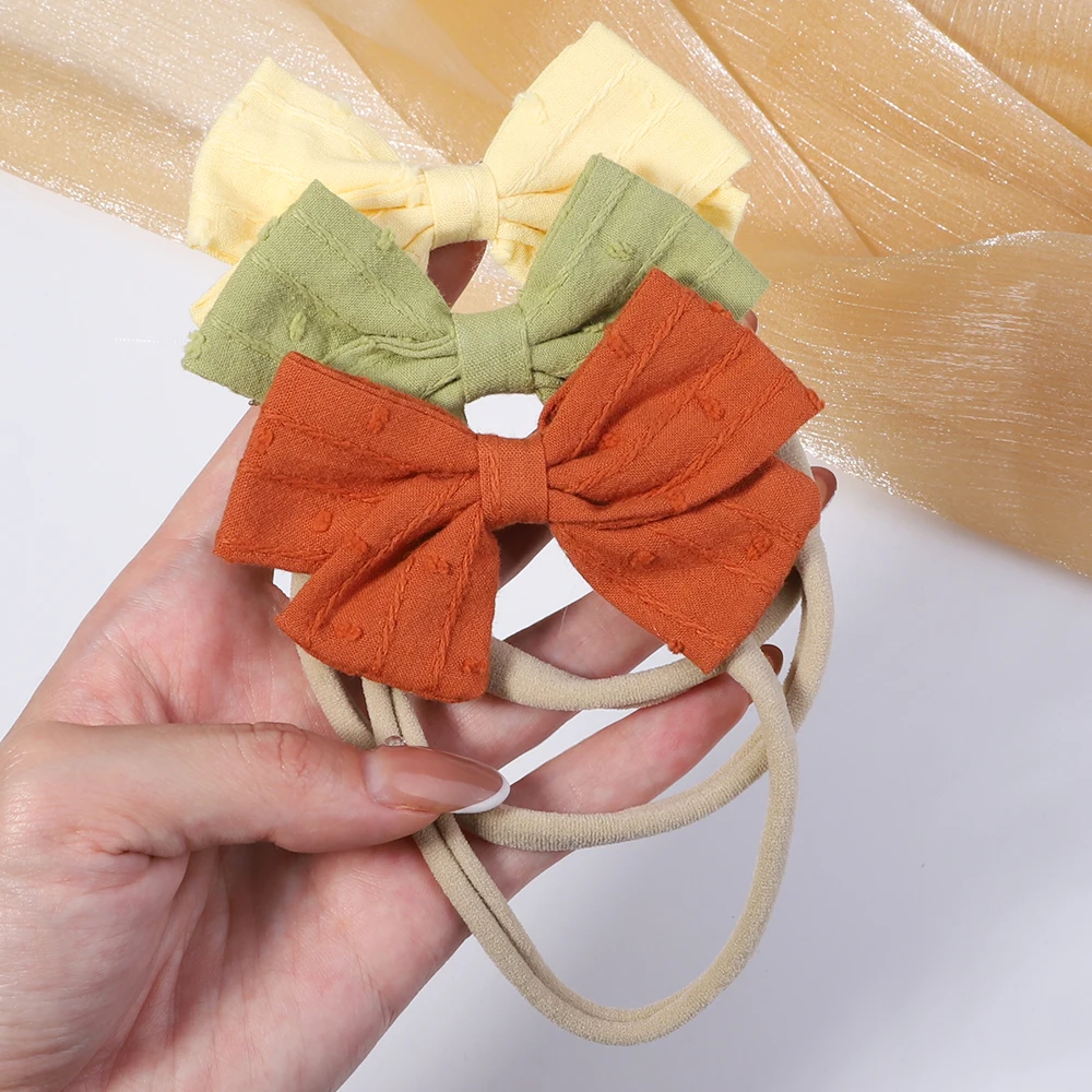 Diadema de lino y algodón para bebé niña – Lazos elásticos suaves - imagen 4