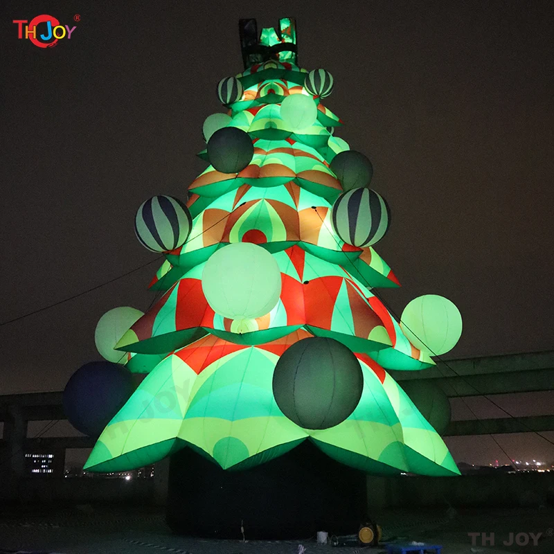 Albero di Natale gonfiabile gigante all'aperto da 40 piedi con palline multicolori e stelle Decorazione per feste Palloncino gonfiabile per alberi di Natale