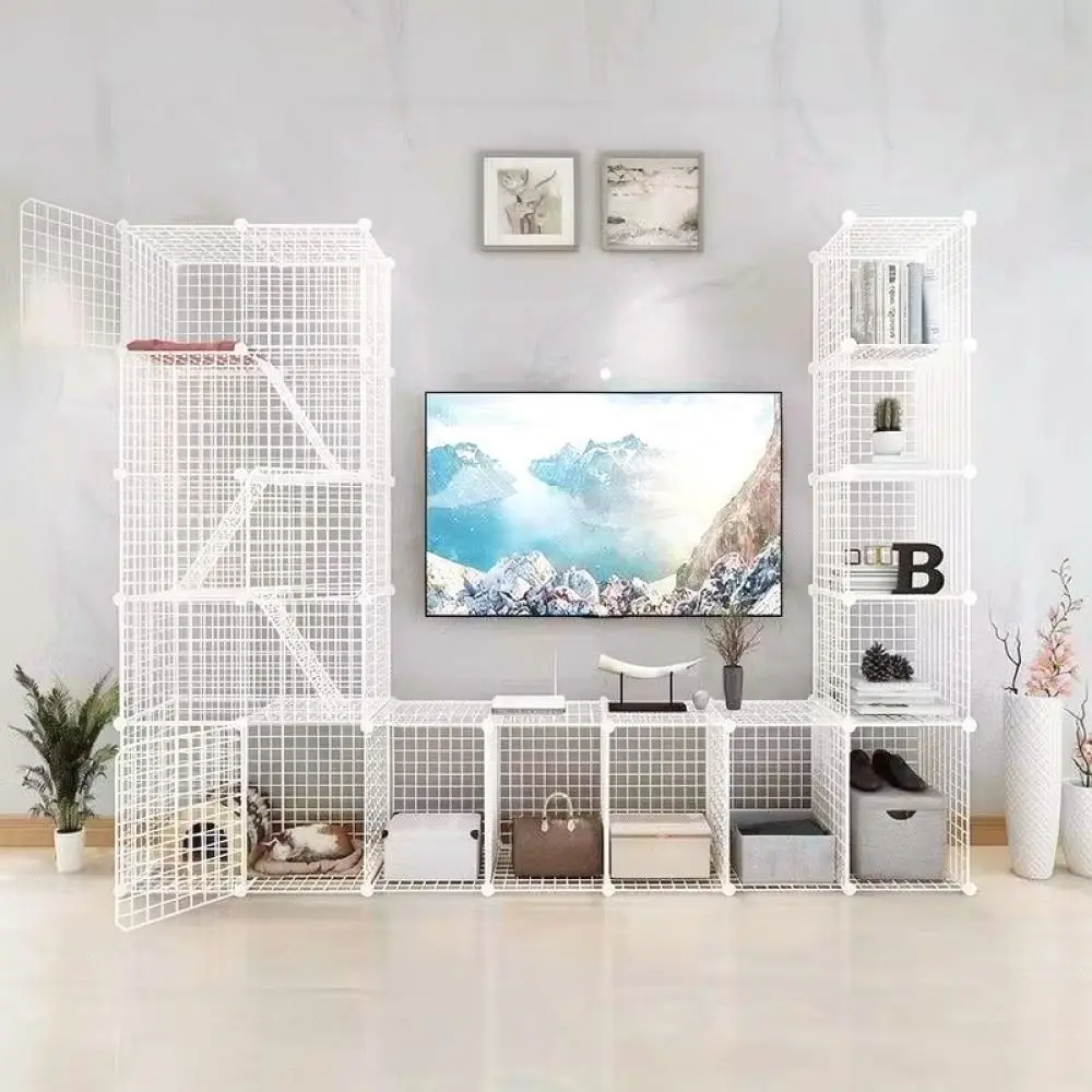 Durable Modular Wire Pet Fence Portable Puppy Playpen For Small Animals Rabbit Cat Indoor Kennel DIY Storage Shelf Unit