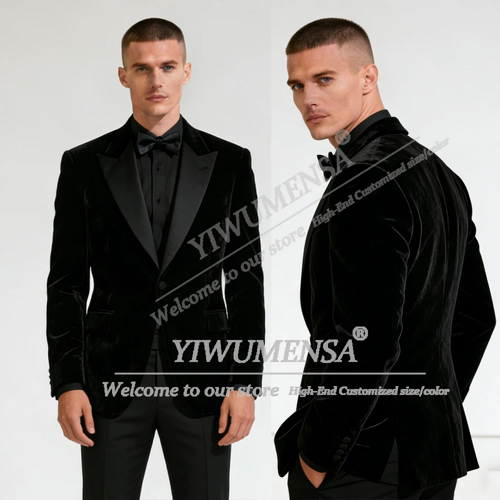 

Classic Suits Men 2 Piece Set Velvet Jacket Trousers Customized Single Breasted Groom Wedding Tuxedos Slim Fit Banquet Blazers