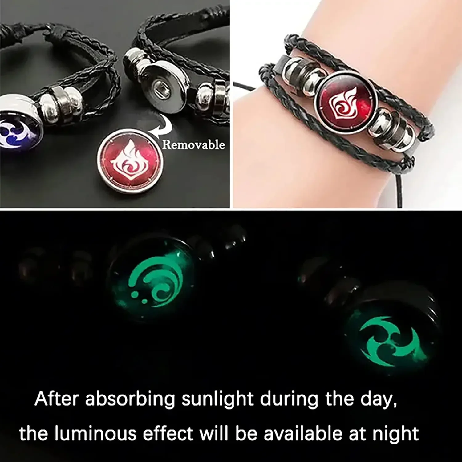 7 Pieces Genshin Impact Bracelets Luminous Bracelets Glow Braid Bracelet Anime Cosplay Glass Bracelets for Adults Children