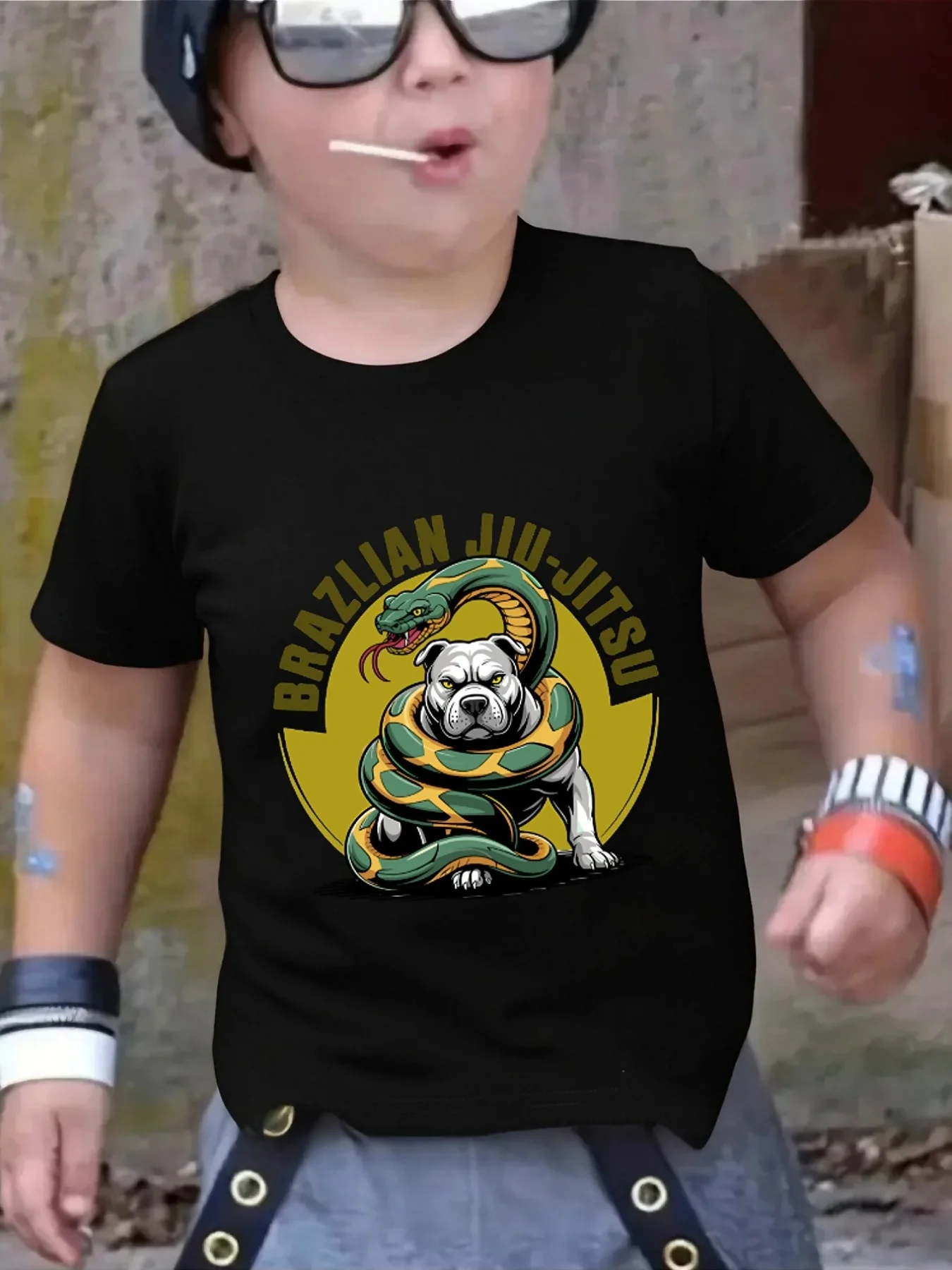 Brazilian Jiu Jitsu Snake And Dog Graphic Family Matching T Shirt Boys Girls Short Sleeve Tees Parent Kid Same Soft Summer Tops