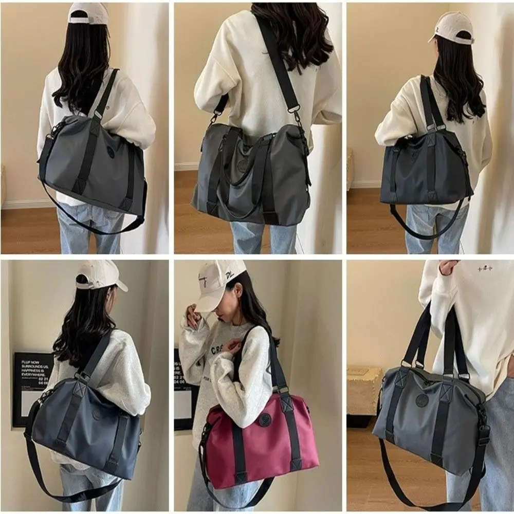 Large-Capacity Womens Travel Tote Bags Solid Color with Zipper Gym Fitness HandBag Overnight Bag Duffel Bag Sports Shoulder Pack