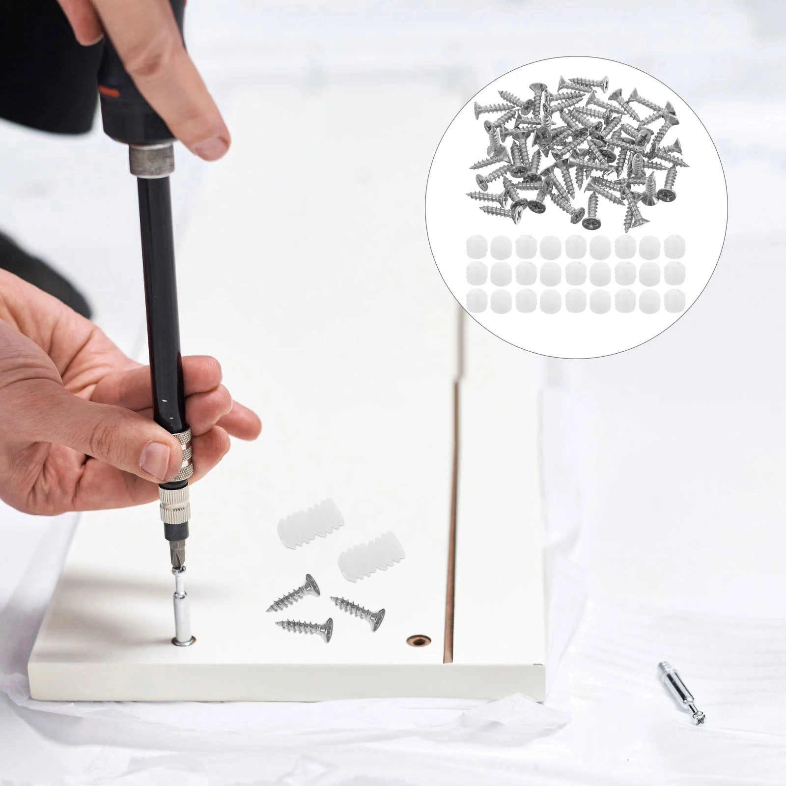 

200 Pcs Embedded Screws Drawer Dowel Inserts Cupboard Cabinet Door Hinge Dowels