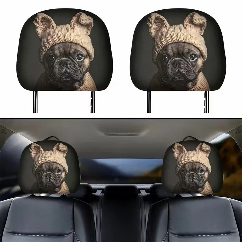 قطعتان من كيس وسادة رأس السيارة البلدغ الفرنسي اللطيف، مطبوع على الوجهين، كيس وسادة عصري مقاوم للغبار #3