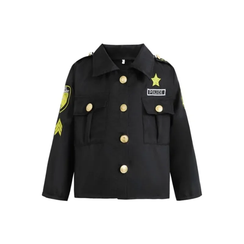 Novo traje de polícia para crianças jaqueta bordada e conjunto walkie talkie festa de halloween vestir-se com telescópio