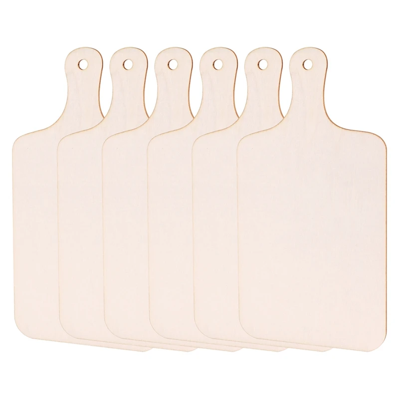 6 Pieces Christmas Mini Wooden Cutting Board With Handle Unfinished Wood Paddle Rectangle Chopping Board Tray Cutouts