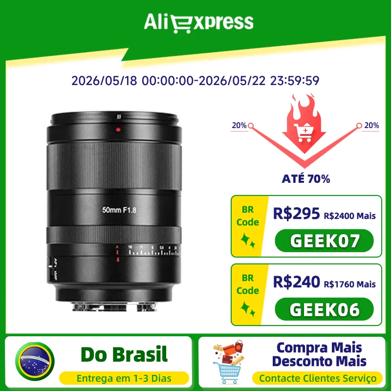 【Do Brasil】 7Artisans AF 50mm F1.8 Lente de foco automático para câmera sem espelho de quadro completo paraNikon Z Mount Lente de câmera Zfc Z6 Z7 50 1.8