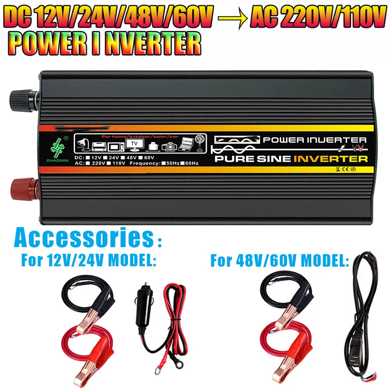 

Инвертор с чистой синусоидой, реальная мощность: 2000 Вт, максимальная: 12000 Вт, преобразователь напряжения 48В в 220В 50Гц / 12В в 220В 60Гц, автомобильный/домашний преобразователь.