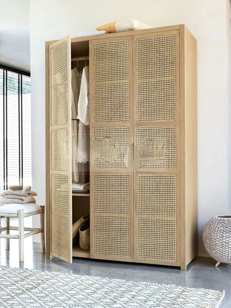 Rattan wardrobe, bedroom three-door storage locker, small apartment model room, large cabinet