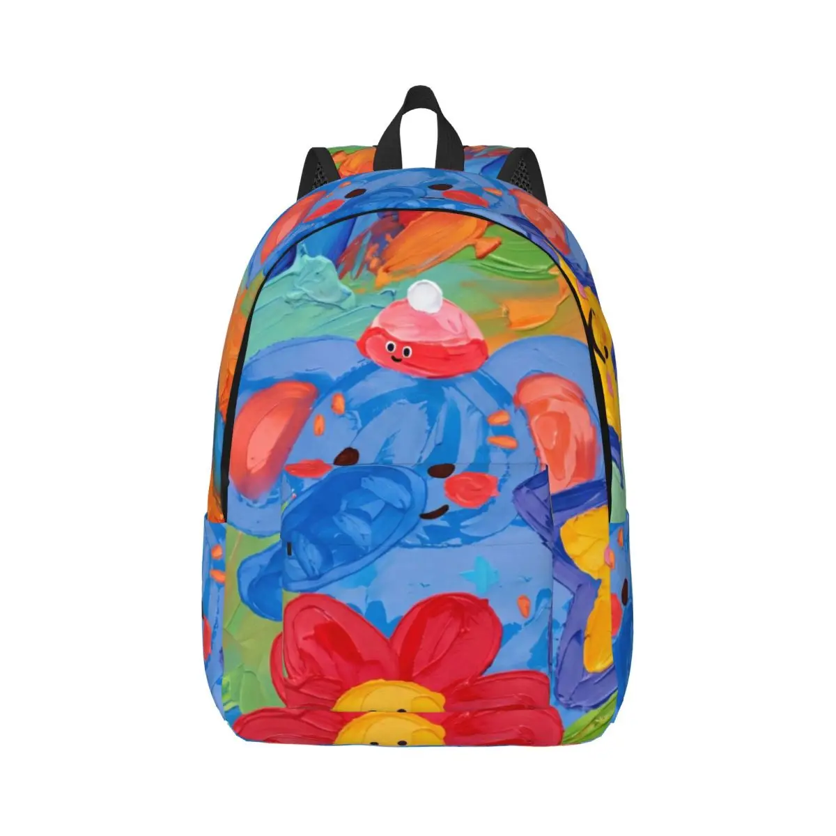 Fresh Student Backpack Center Blue Elephant Impasto Texture Multi Color Vibrant Cool Bookbag for Girls Boys College Travel Daily