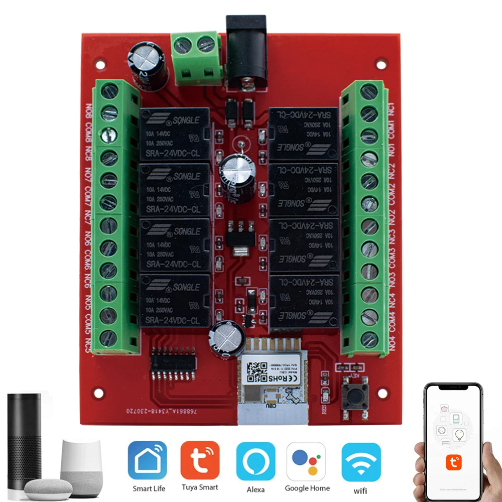 8CH Tuya Smart Wifi Switch Module DC 12V 24V APP Remote Control 8 Channel Inching Self-locking Relay Work With Alexa Google Home