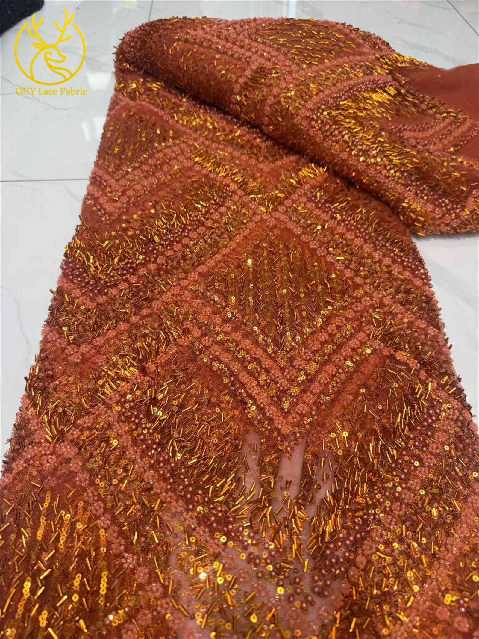 Tela de encaje con cuentas africanas 2026, tela de encaje con lentejuelas de malla de tul nigeriano de alta calidad, adecuada para coser prendas de mujer