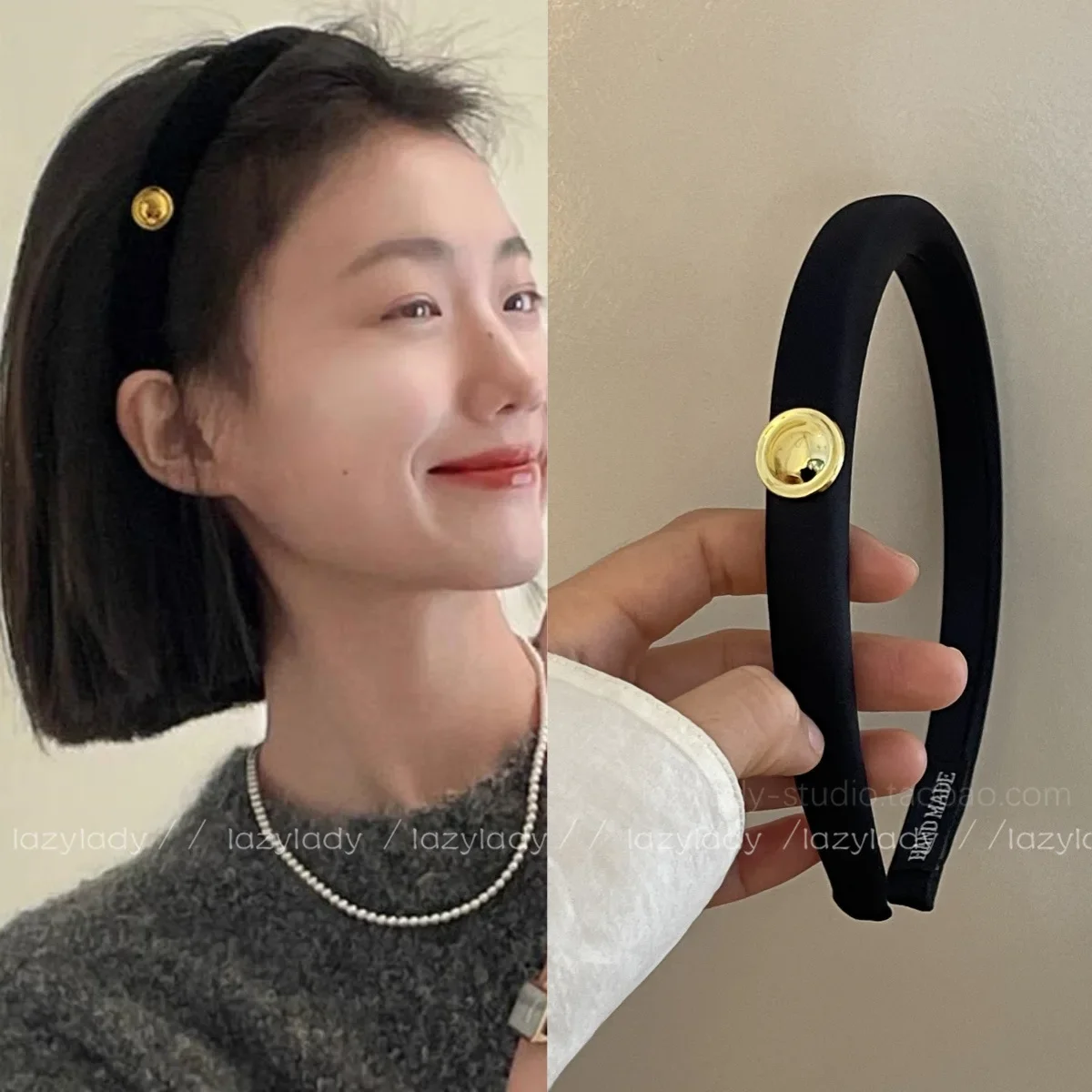 Retro French Gold Disc Narrow Version Headband Hairband Simple Fashion Black Versatile Thin Headbands Korean Hair Accessories