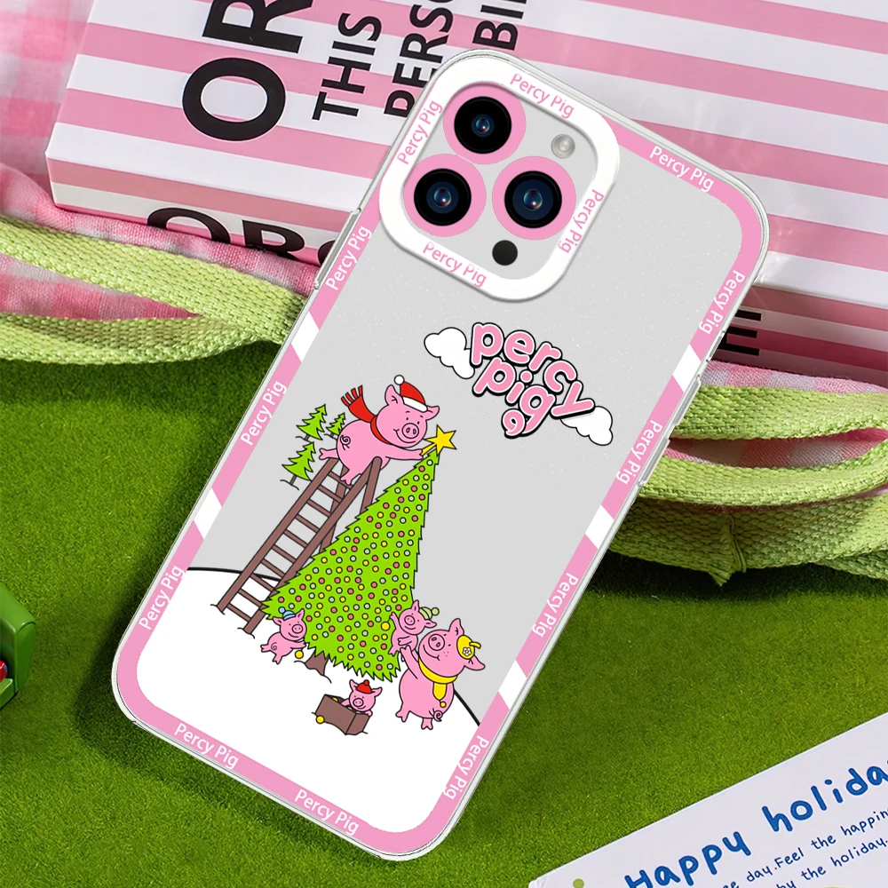 Cartoon Percy Pig Cute Pink Phone Case for iPhone 12 11 13 14 15 16 Max Pro Plus Transparent Bezel Shell