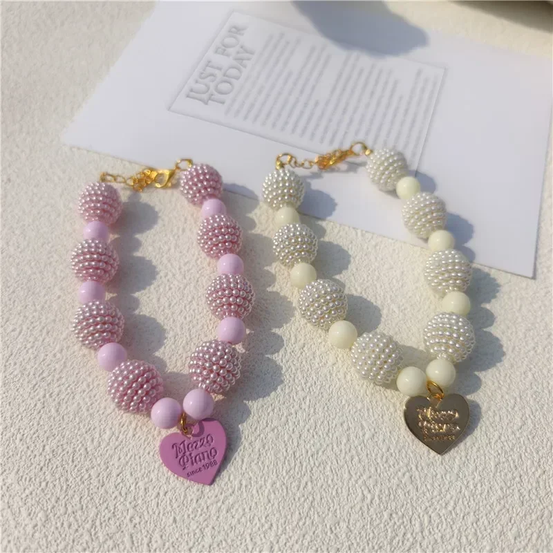 Fashion Dog Collar Cute Adjustable Kitten Dog Heart Pendant Necklace Jewelry Pearl Letters Pet Collar Elegant Party Dress Collar