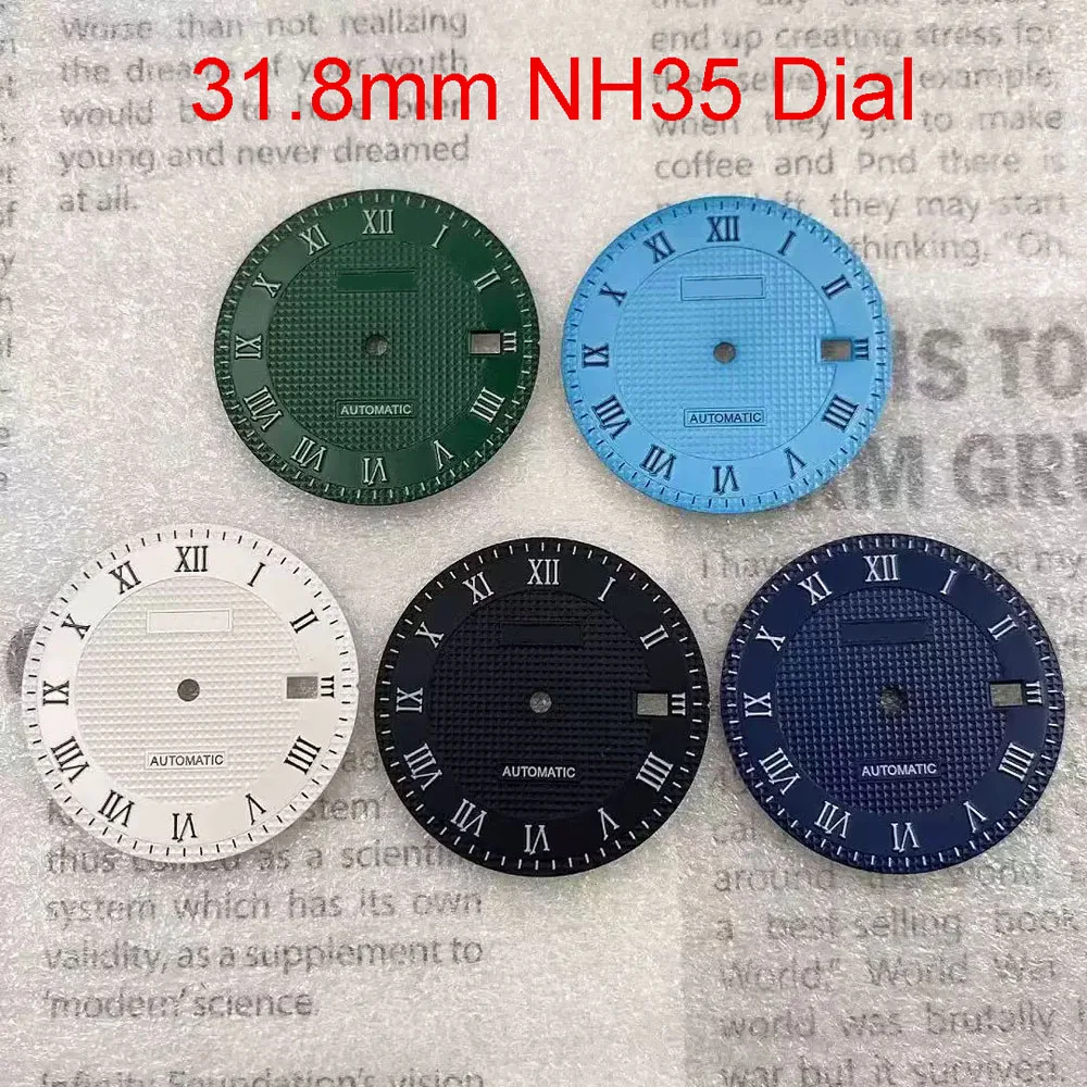 31.8mm nh35 S logo dial white green Tapisserie dial for nh35 movement oak s dial Roman Octagonal bezel dial modification parts
