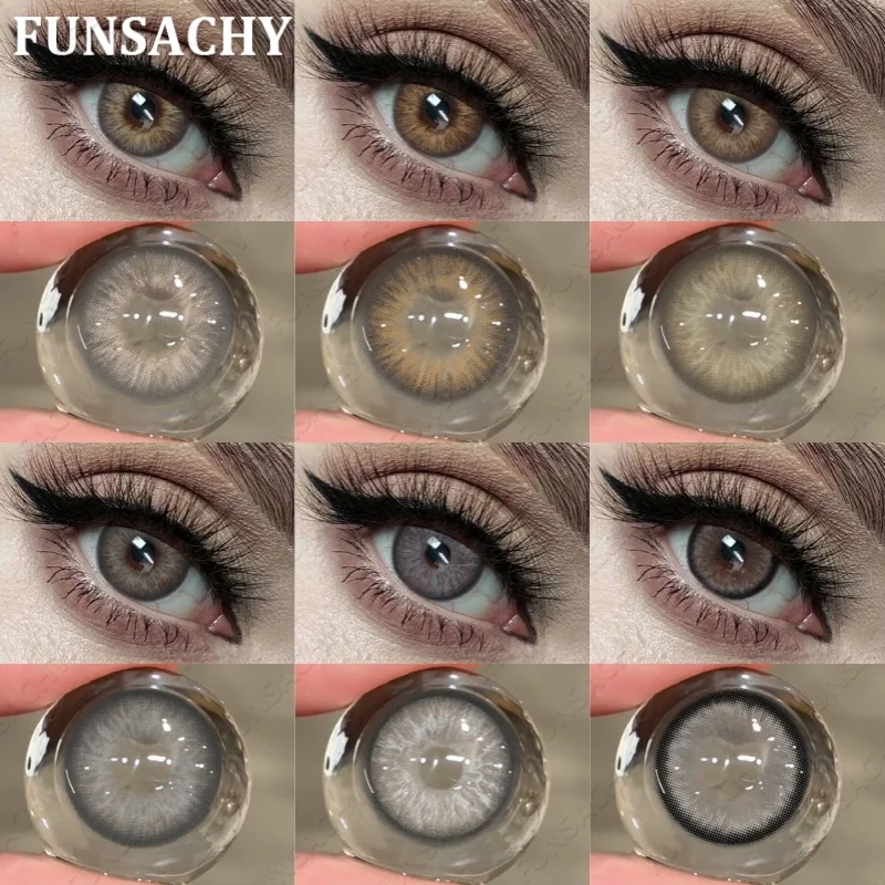 FUNSACHY 1 par de lentes de contacto de color marrón para ojos, lentes suaves naturales, lentes de maquillaje para mujeres, cosméticos, pupilas grises, uso diario anual