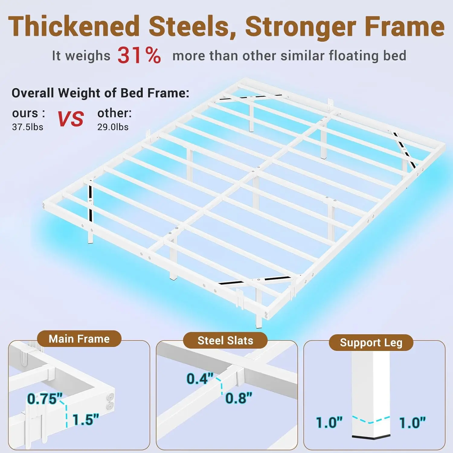 Estrutura de cama flutuante em tamanho real com luzes LED, cama completa com plataforma de metal, sem necessidade de molas, fácil de montar (completo)