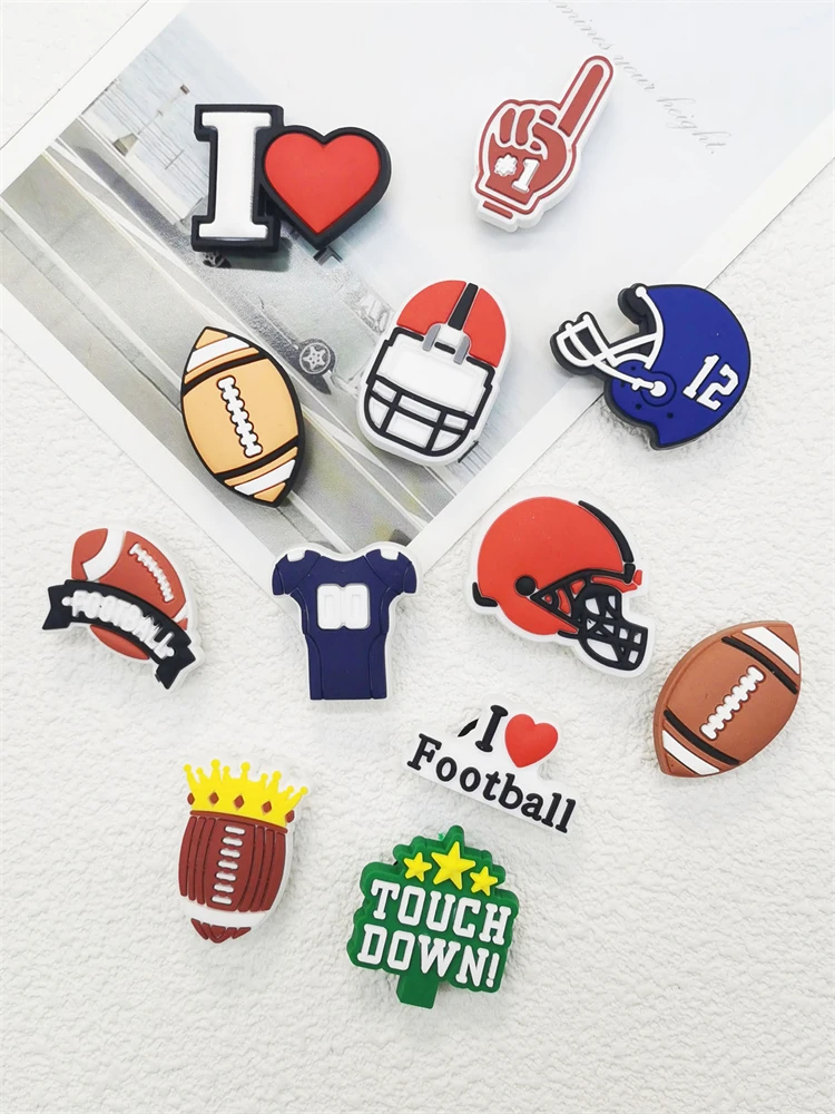

12PCS Football Rugby Sport Shoe Charms PVC Buckle Decorations Funny Clog Decor Garden Shoes Accessories For Bubble Slide Sandals