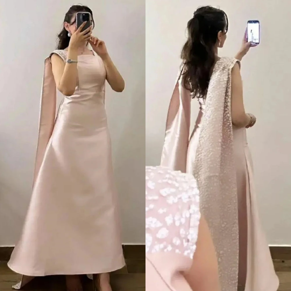 Ballkleid Saudi-Arabien Abschluss ball Satin Perlen Clubbing A-Linie quadratischen Hals maßge schneiderte Anlass Kleid Midi Kleider