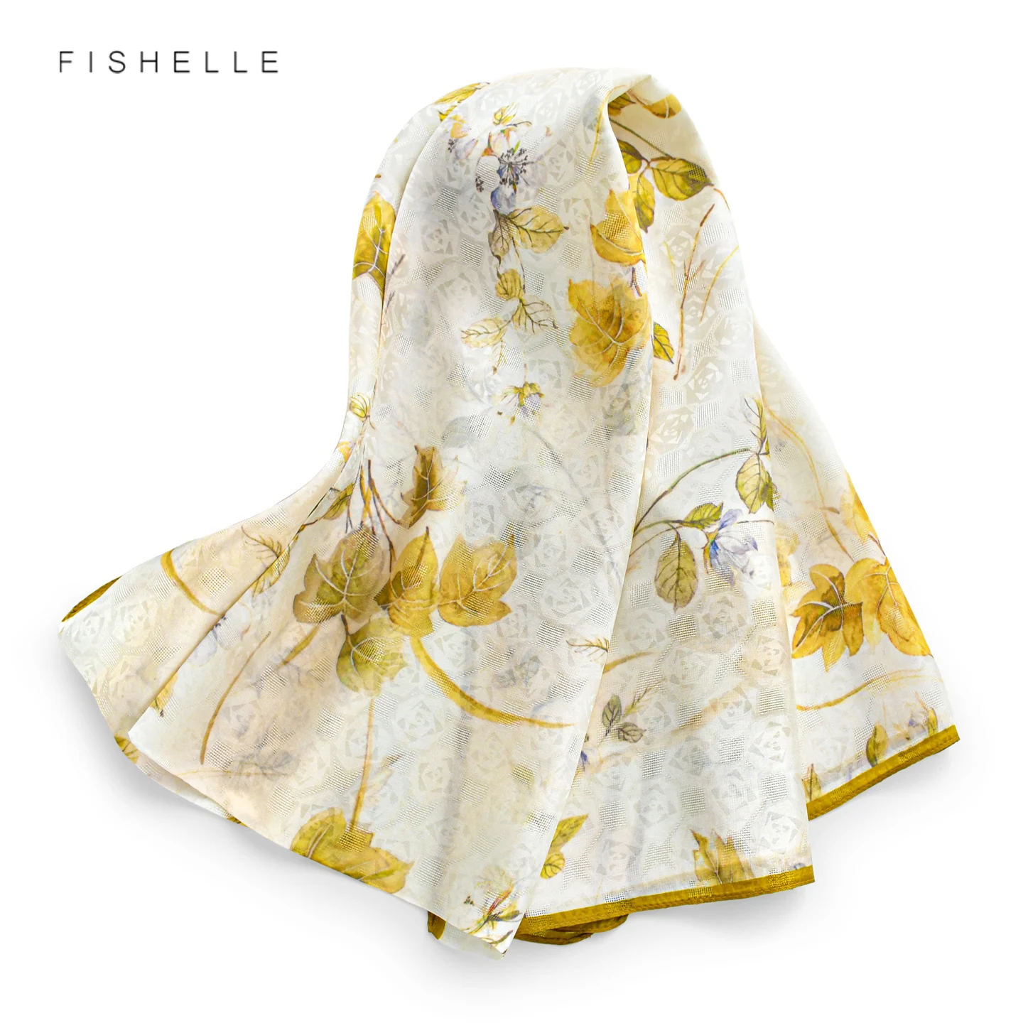 Yellow Leaves 100% Silk Long Scarf Jacquard Thin Women Luxury Shawl Wrap Bandana Neckerchief Headscarf Lady's Accessories