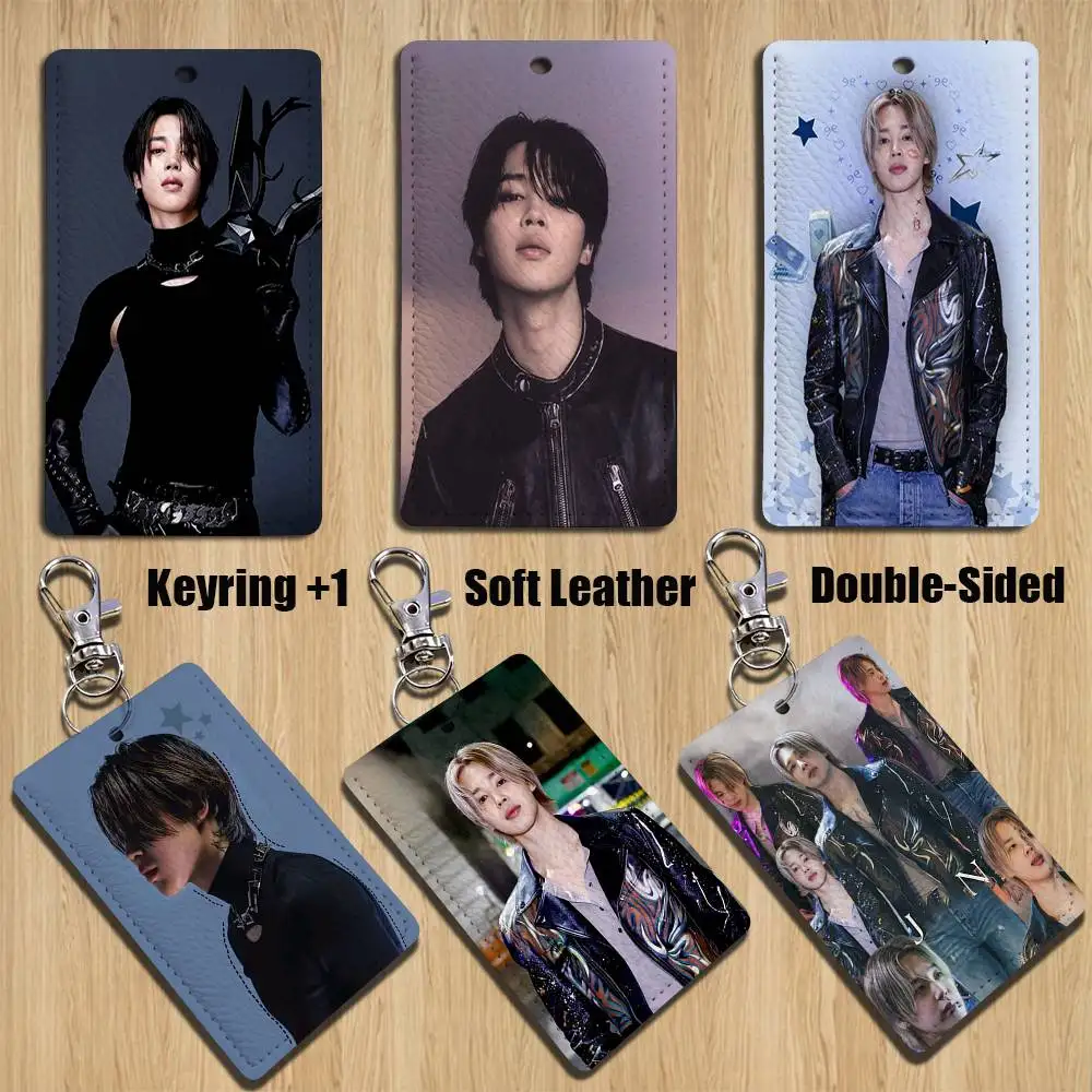 

Singer Popular J-JIMINS Rectangle ID Card Case Keychain Access Card Bag Key Tag Ring Leather Card Holder Key Ring Access