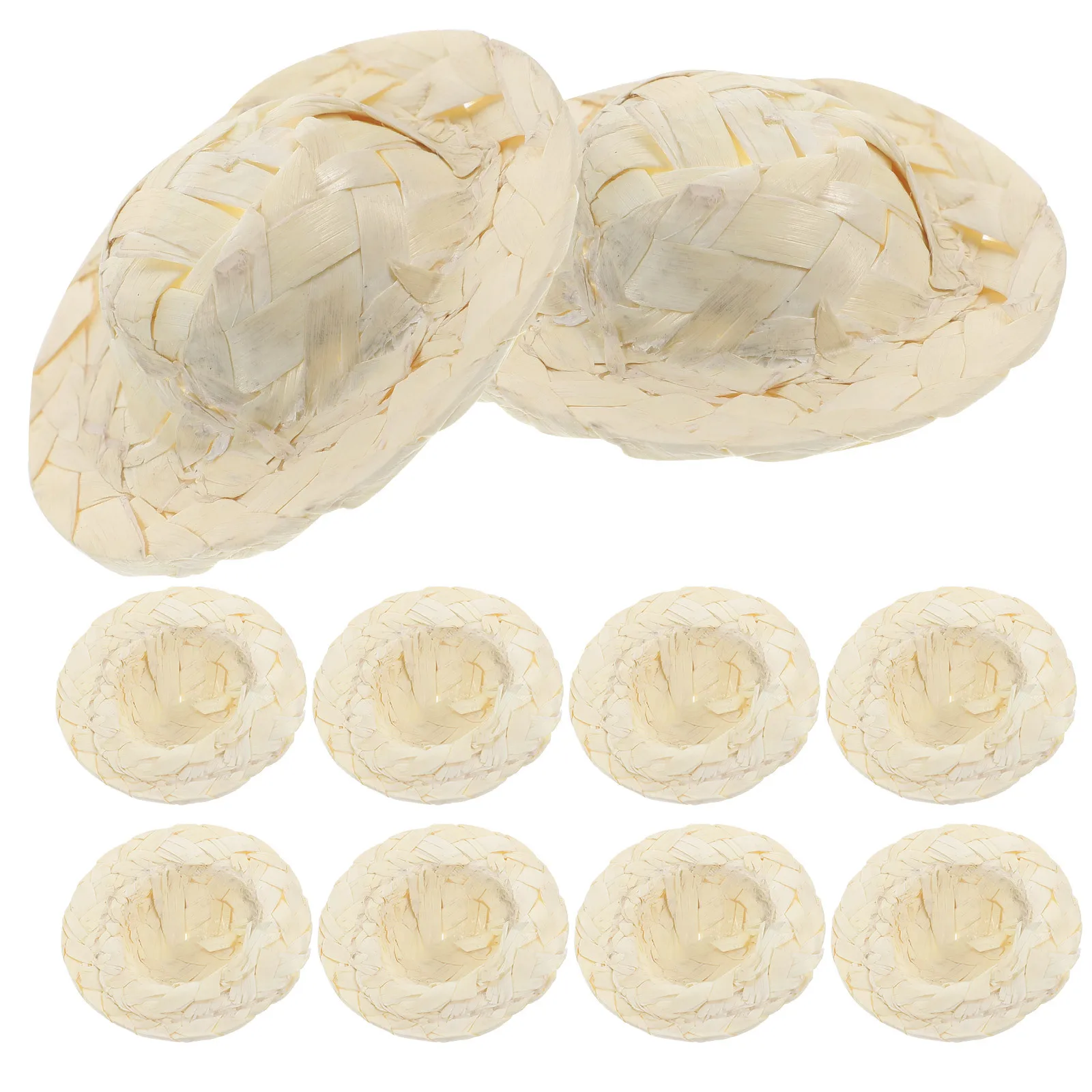 10Pcs Mini Straw Hats Miniature Decorative Hats for Crafts DIY Hair Accessories Party Supplies Home Decor Woven Hat Ornament