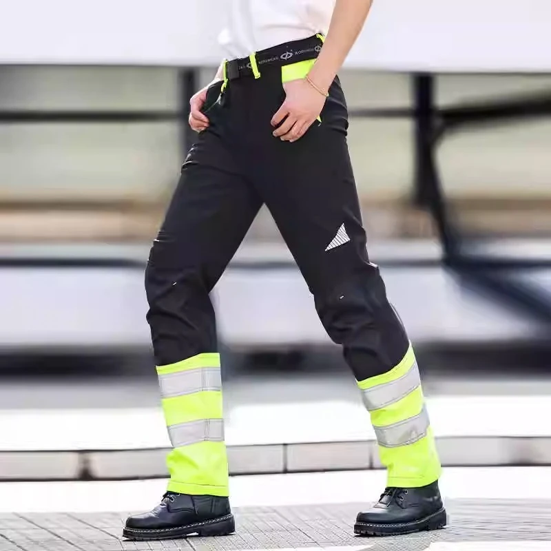 Winter Reflective Pants Men Work Multi Pockets Hi Vis Pants High Visibility Work Wear Pants Road Construction Safety Trousers