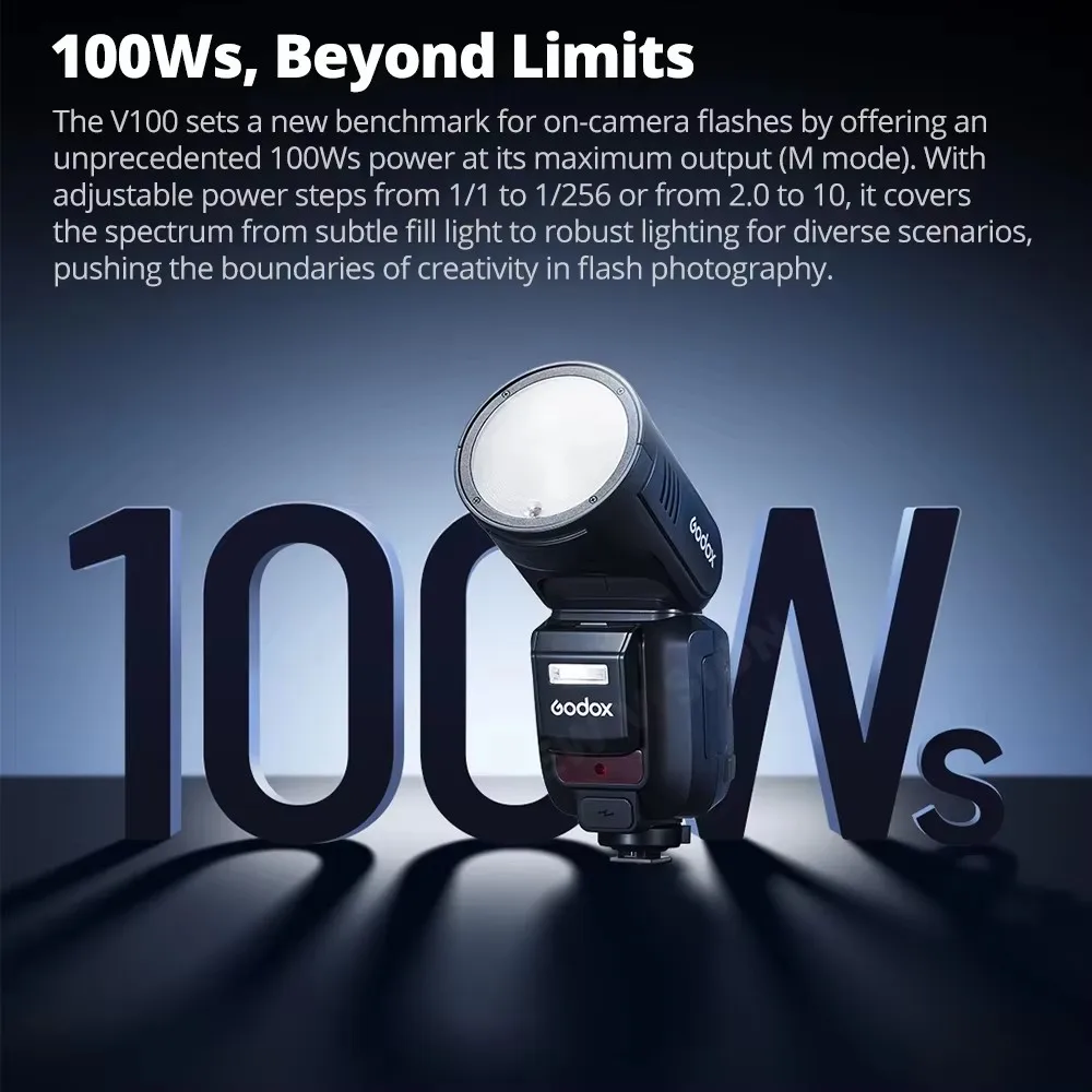 Godox V100 On-Camera Flash Light 100Ws TTL HSS Round Head Wireless Transmission Speedlite for Canon Nikon Sony Fuji Olympus