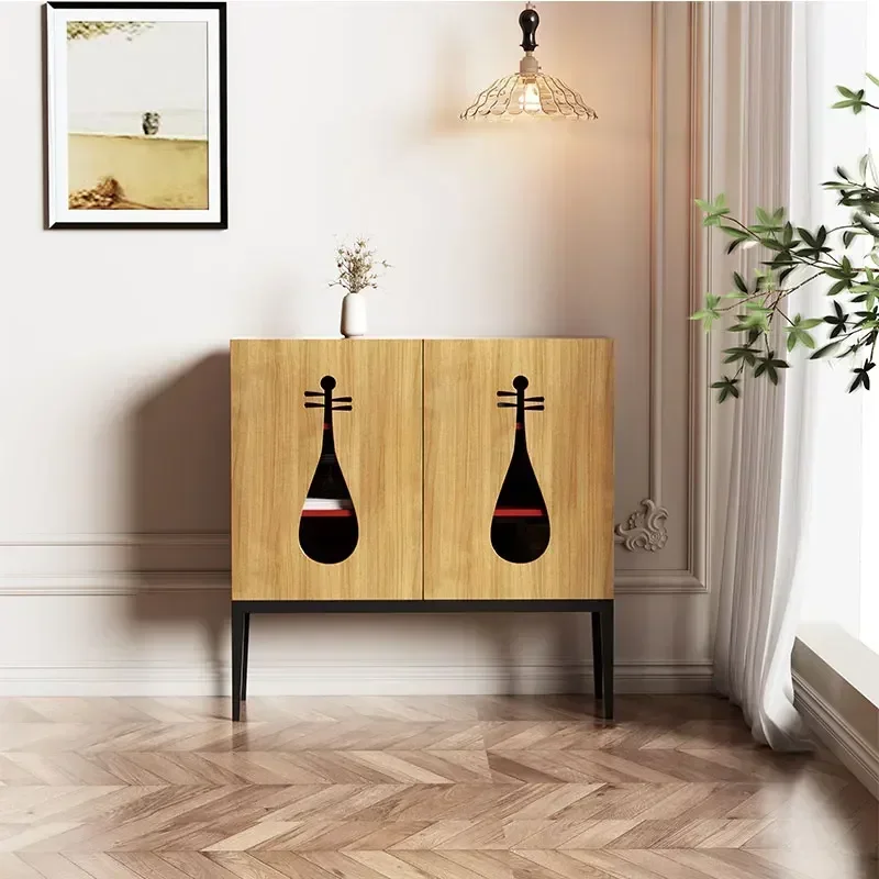 

S Nordic Solid Wood Mid-Ancient Entrance Cabinet Small Apartment Living Room Retro Style Sideboard Cabinet Bedroom Pull Cabinet