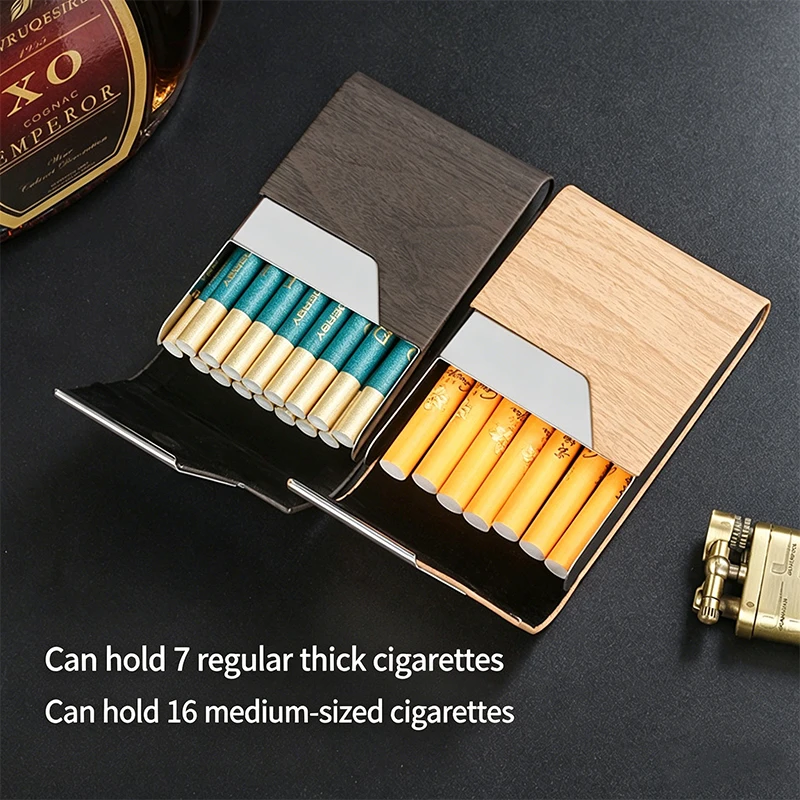 Luxury Slim Cigarette Case Wood Grain Metal Cigarette Holder Anti Pressure Premium Card Box Smoking Accessories