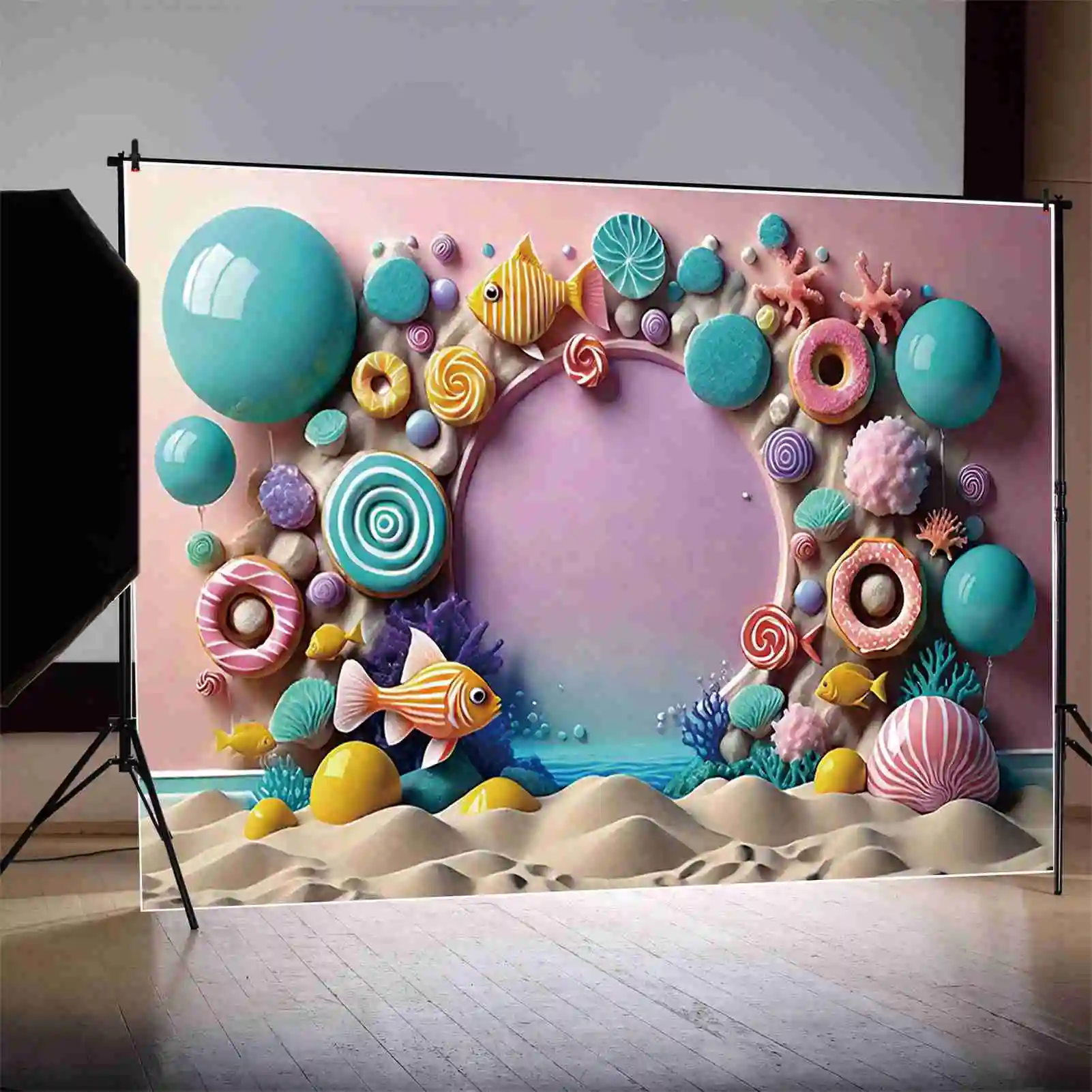 MOON.QG Seabed 3D Candy Wall Birthday 1 Year Background Baby Summer Candyland Undersea Backdrops Custom Party Photozone Supplies