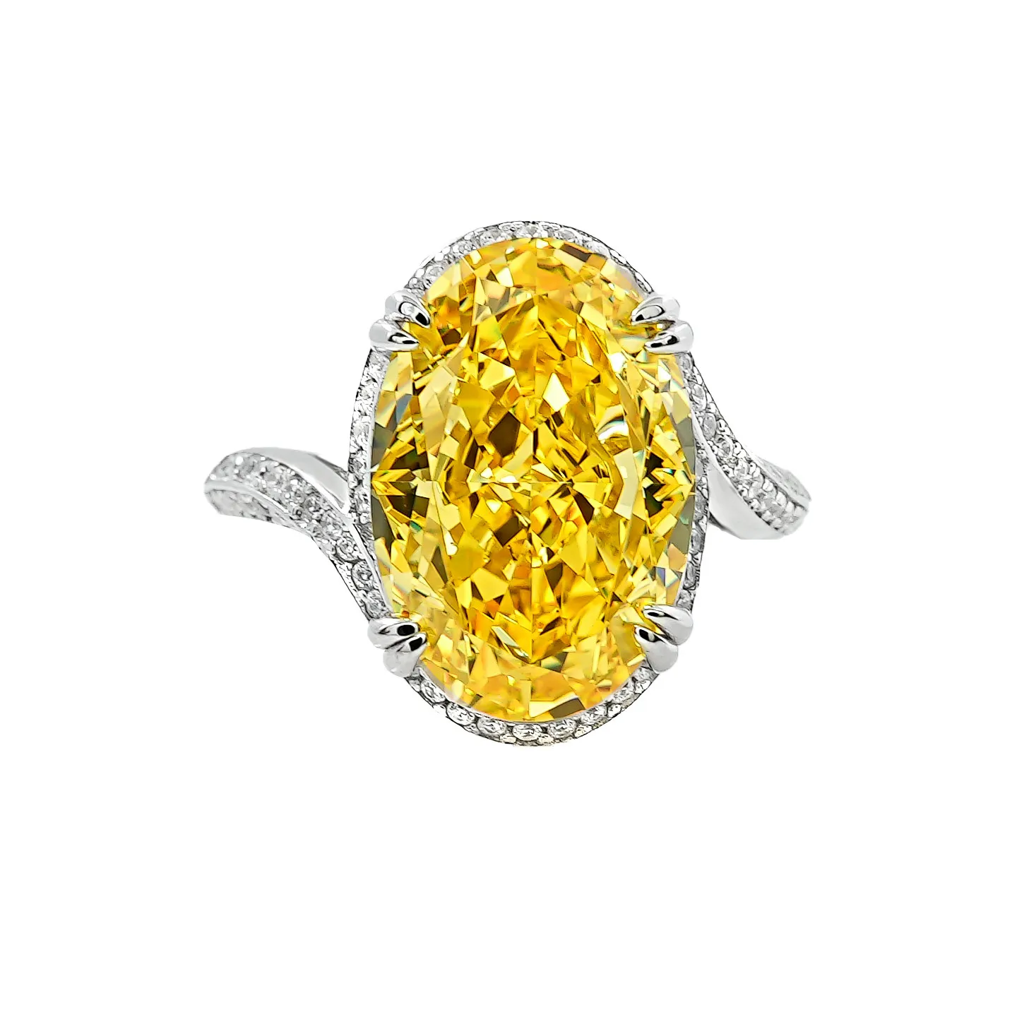 Anello in argento sterling 925 con zirconi gialli, gioielli di moda con taglio a ghiaccio Redion da 10 carati