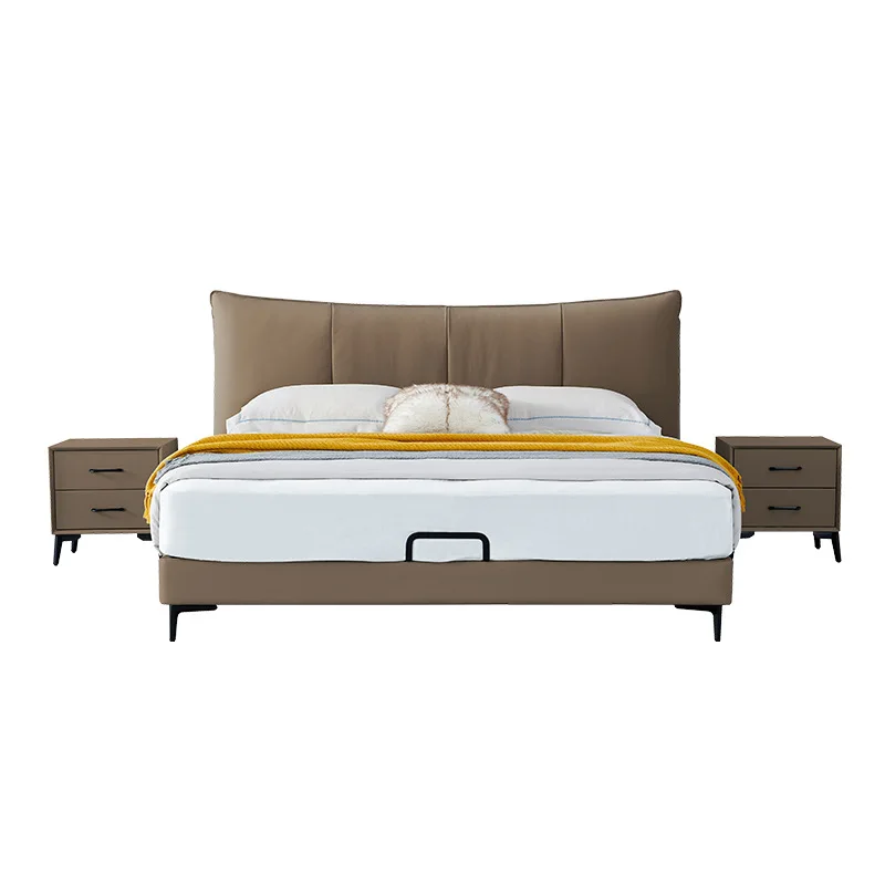 Light luxury bed High-end atmospheric leather bed, simple and modern double master bedroom soft bag bed, new leather bed