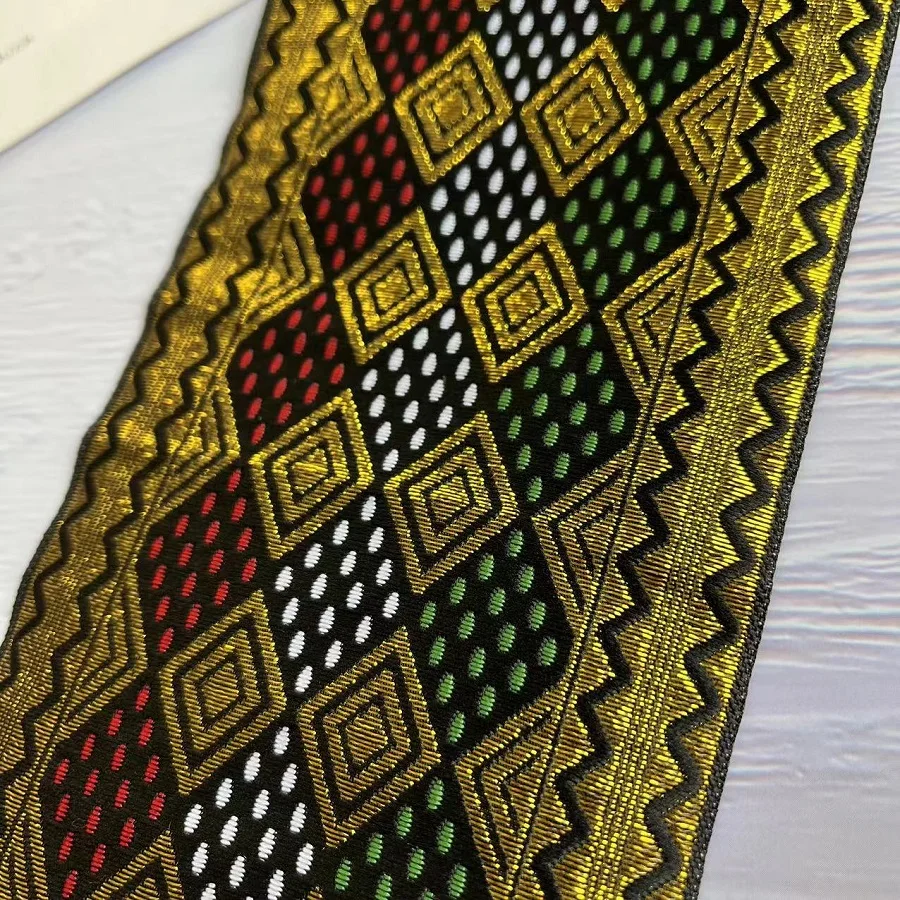 10 yard/lot Woven Jacquard Ribbon Ethnic Style Webbing 10.2 cm  Gold Geometric Pattern For Garment Accessories LS-888