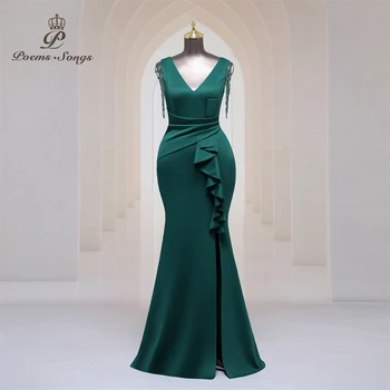 Elegantes Abendkleid für Hochzeiten, Party, sexy Schulter, Perlenstickerei, Brautjungfernkleider, Maxikleid, Kleider für formelle Anlässe